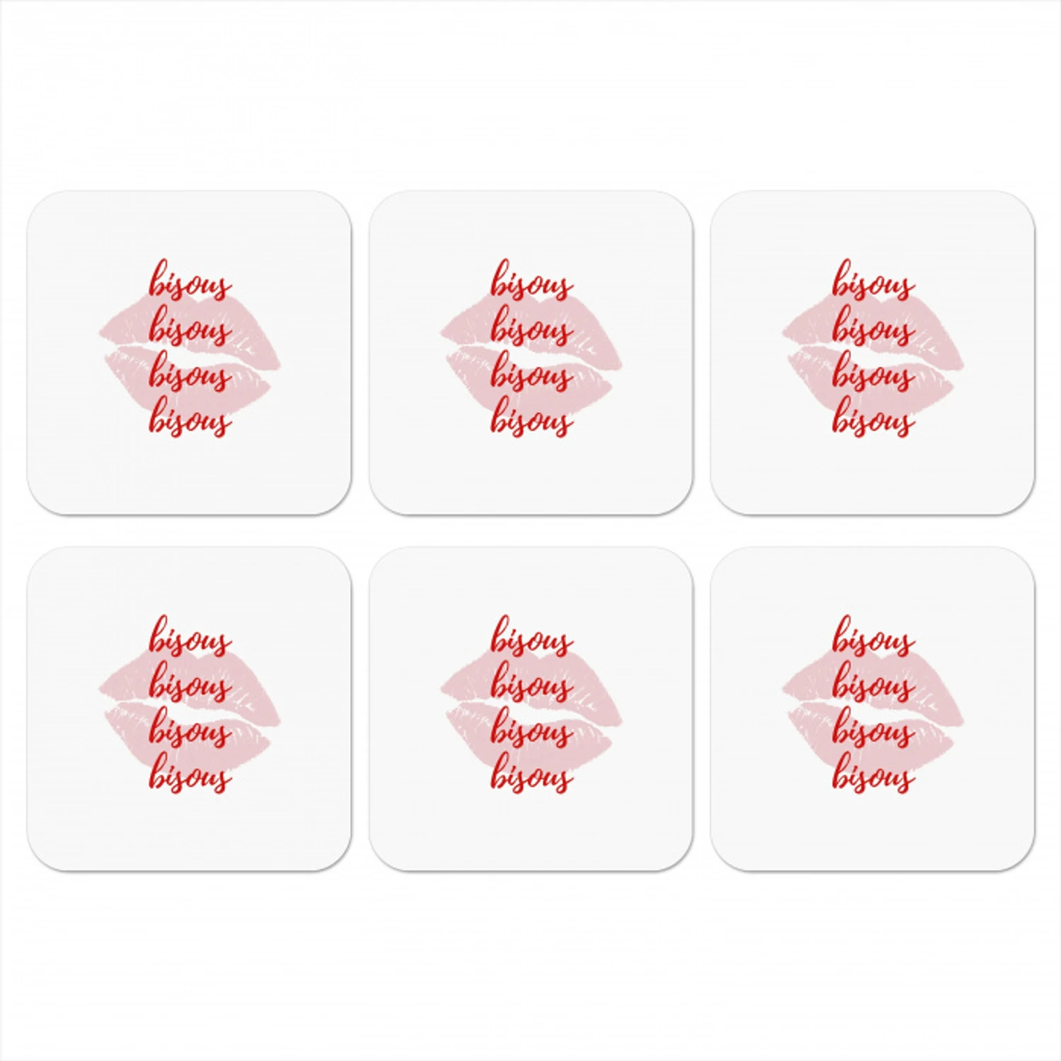 Bisous - Lip - Wit - Rood onderzetter kurk middel -3d