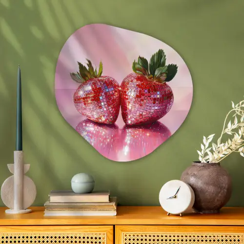 Disco - Fruit - Glitter - Strawberry Wandcirkel Organisch Aluminium middel -sfeer2
