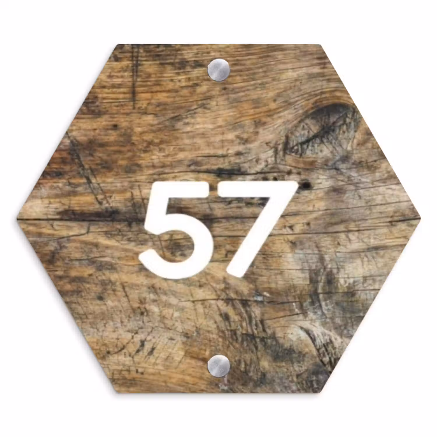 Naambordje voordeur - Hexagon - Verweerd hout - Traditioneel