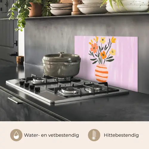 Vaas - Gestreept - Bloemen - Oranje keuken achterwand spatscherm klein -usp_NL