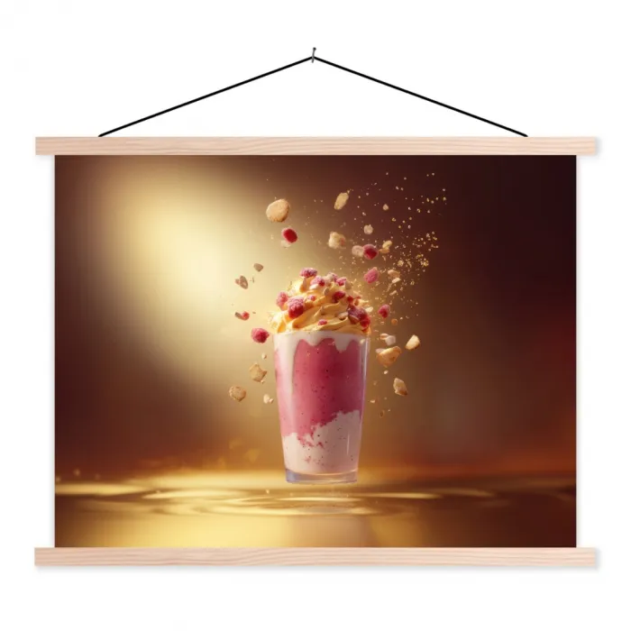 Framboos - Smoothie - Drinken - Roze textielposter latten blank klein -3d