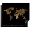 Wereldkaart - Goud - Luxe - Aarde - Zwart Inductie beschermer vinyl 3mm groot -3d