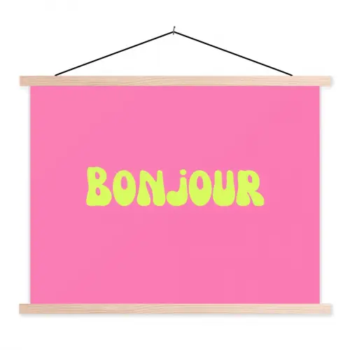 Roze - Groene bonjour - Organisch textielposter latten blank klein -3d