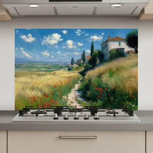 Zandpad - Huis - Bomen - Grasveld keuken achterwand spatscherm klein -3d_website
