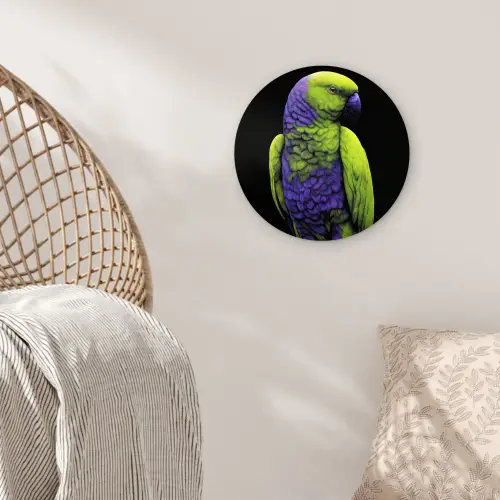 Papegaai - Veren - Opvallend - Groen Wandcirkel kunststof plaat 5mm dik klein -sfeer5