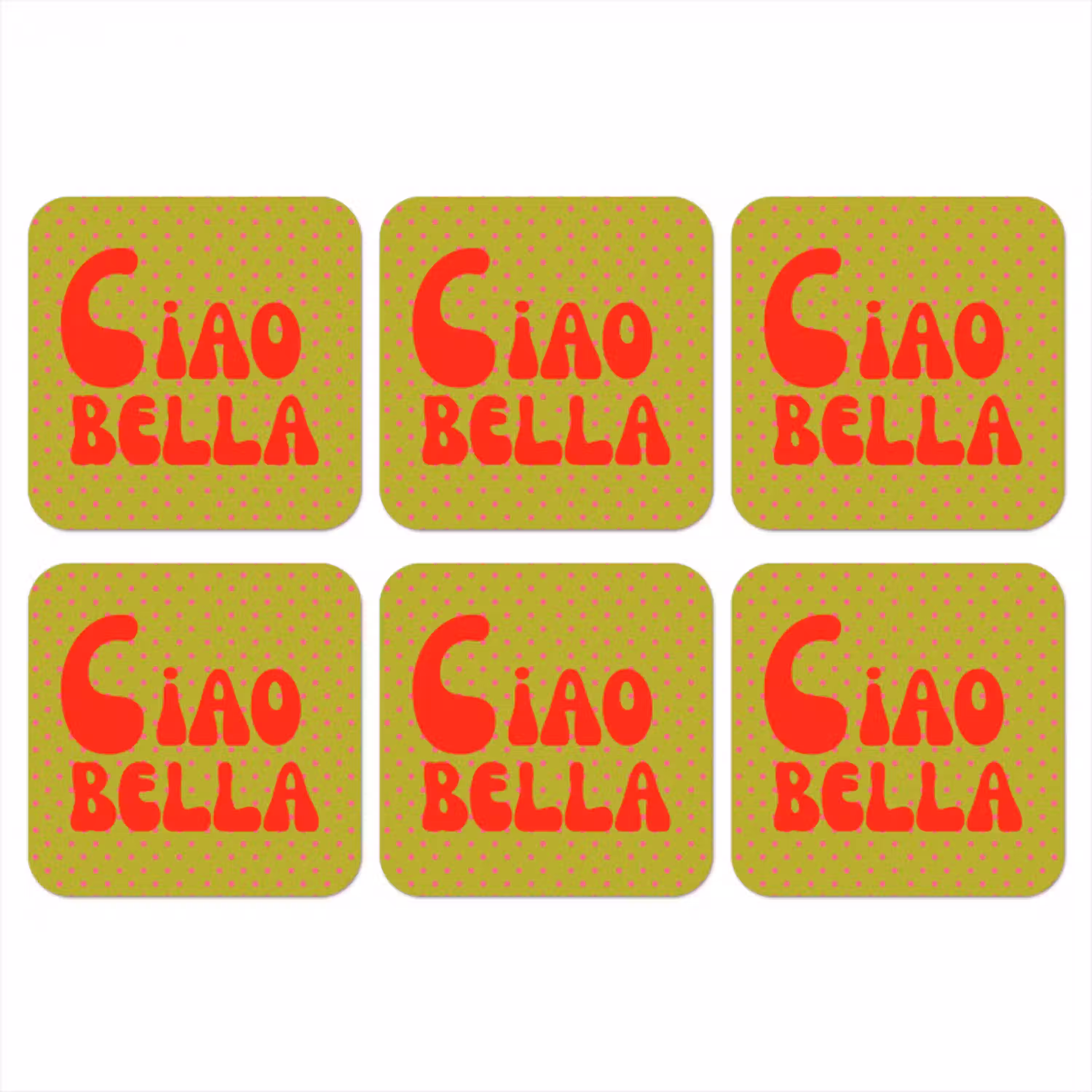 Ciao bella - Rood - Groen - Stippen onderzetter kurk middel -3d