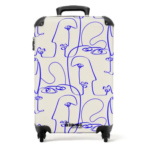 Gezichten in blauwe lijn op beige achtergrond NBS - Handbagage koffer - Volwassenen Unisex middel -productfoto_recht