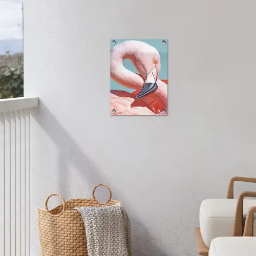 Close-up flamingo tuinposter los doek klein -sfeer8