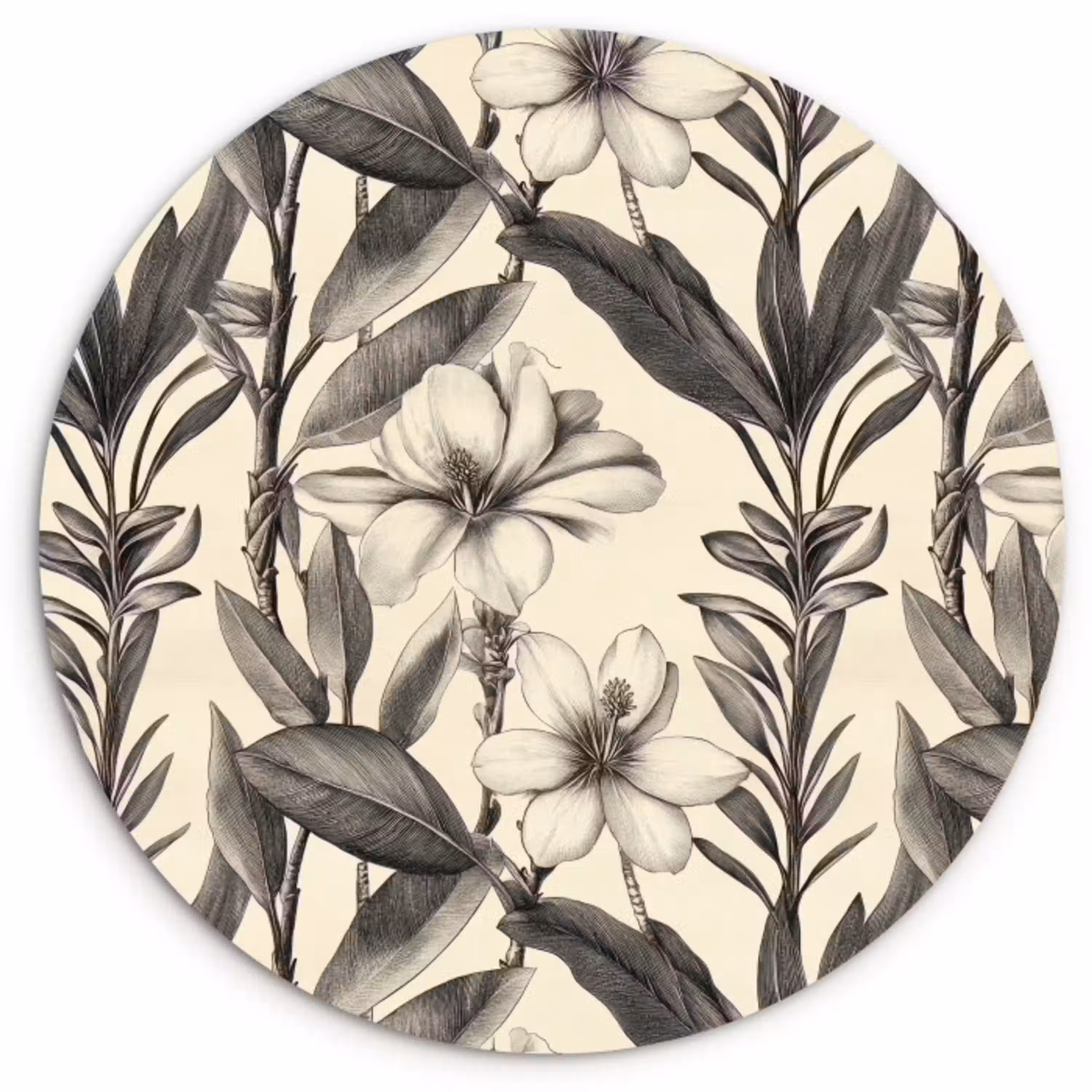 Klassiek - Botanisch - Zwart - Beige Wandcirkel kunststof plaat 5mm dik klein 188 -3d