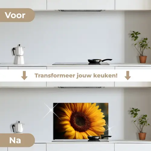 Geel - Zonnebloem - Zomers keuken achterwand spatscherm klein -voor_na_NL