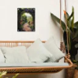 Doorkijk - Landschap - Bloemen - Tuinboog - Natuur tuinposter los doek klein -sfeer7