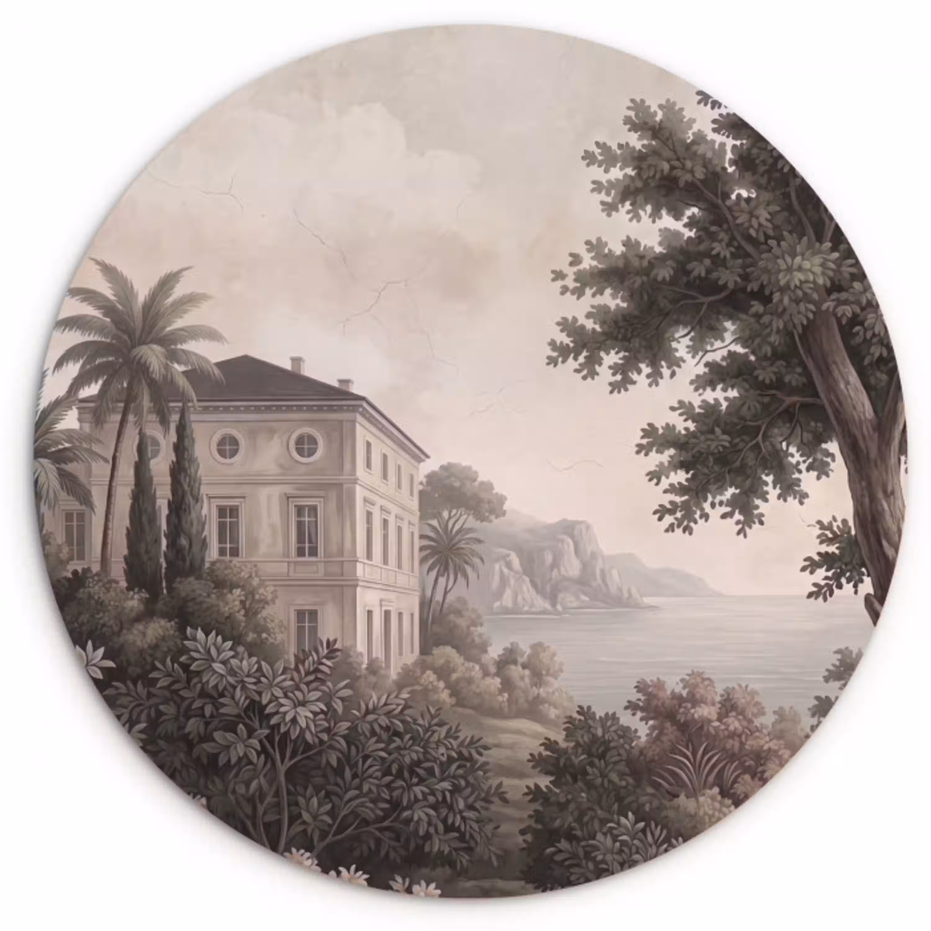 Zee - Villa - Beige Wandcirkel kunststof plaat 5mm dik klein -3d