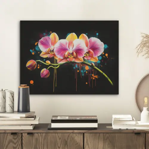 Orchidee - Graffiti - Kleurrijk - Bloemen - Abstract PET vilt klein -sfeer1