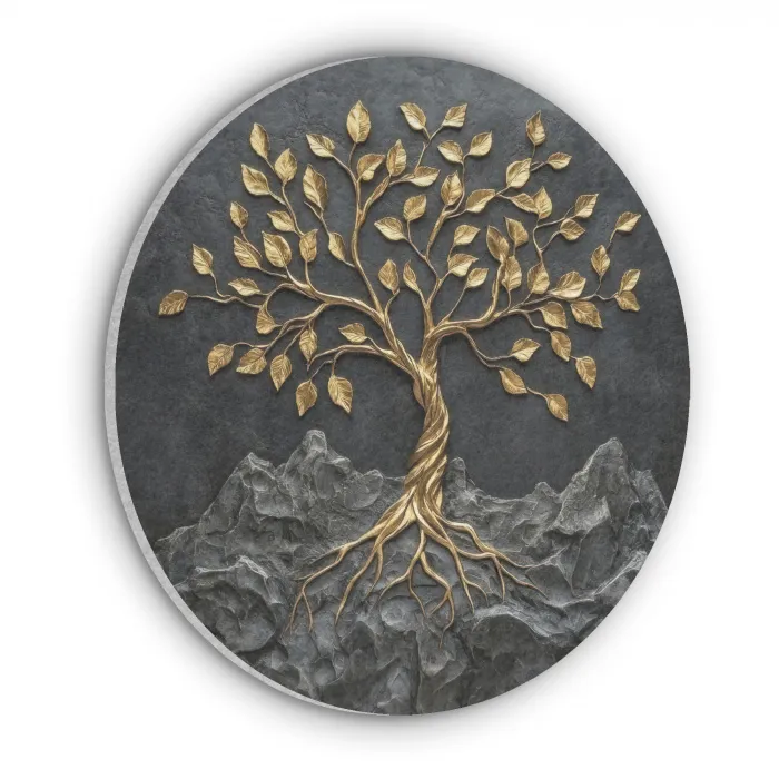 Bladeren - Goud - Boom - Rots Akoestische PET Vilt - Rond klein -3d