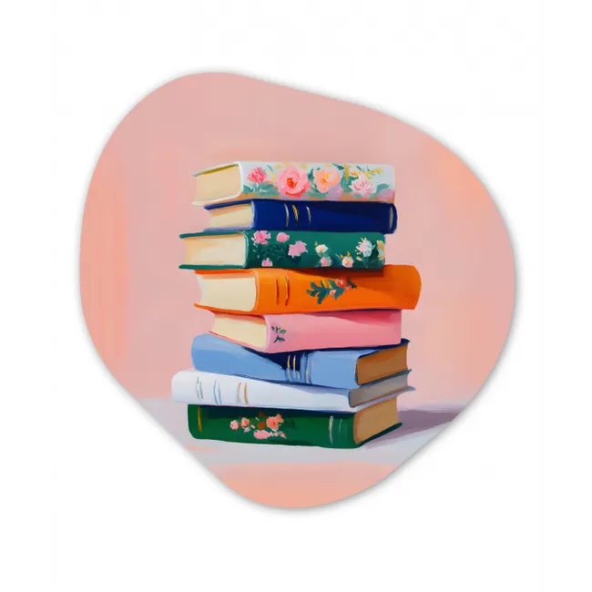 Boeken - Stapel - Kleurrijk Wandcirkel Organisch Forex 3mm klein -3d