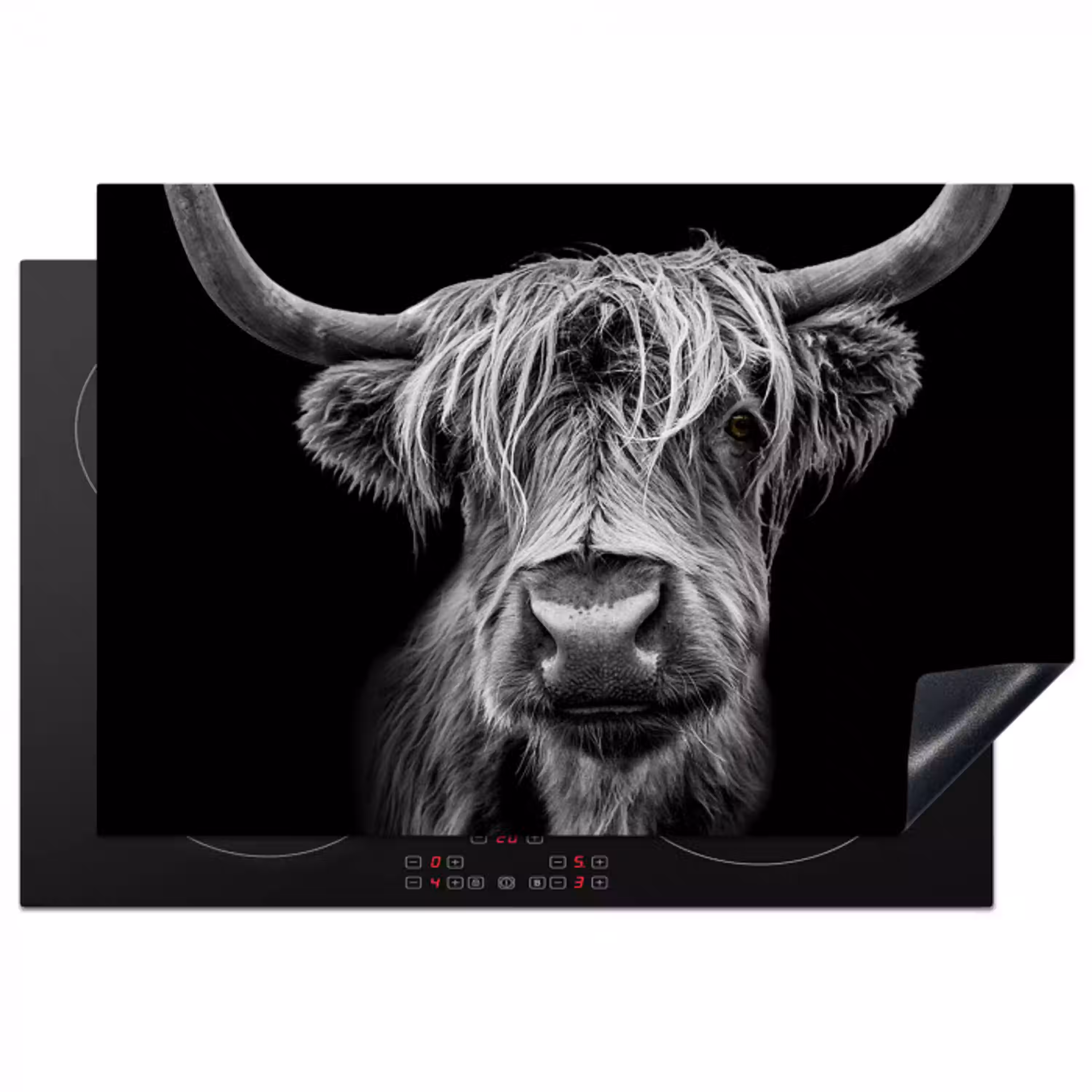 Schotse Hooglander - Horens - Zwart - Wit - Koe - Wild - Dieren Inductie beschermer vinyl 3mm klein -3d