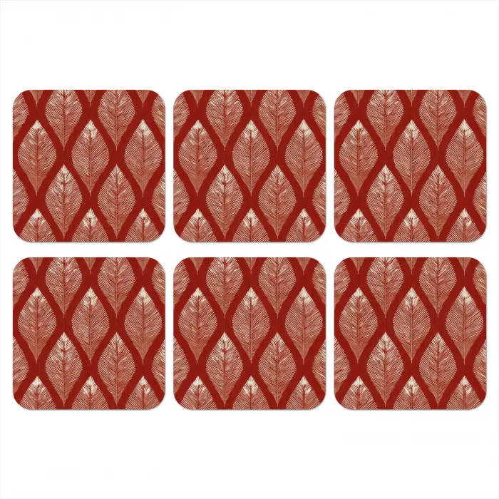 Bladeren - Rood - Elegant onderzetter kurk middel -3d