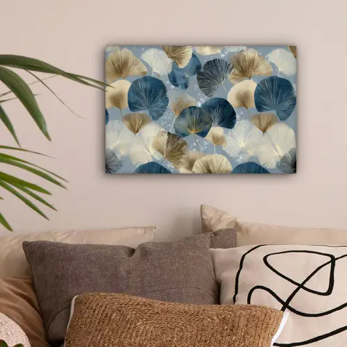 Bladeren - Abstract - Goud - Blauw canvas 2cm klein -sfeer1