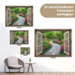 Doorkijk - Bloemen - Tuinpad - Natuur - Raam tuinposter los doek klein -Xsfeer9_DE