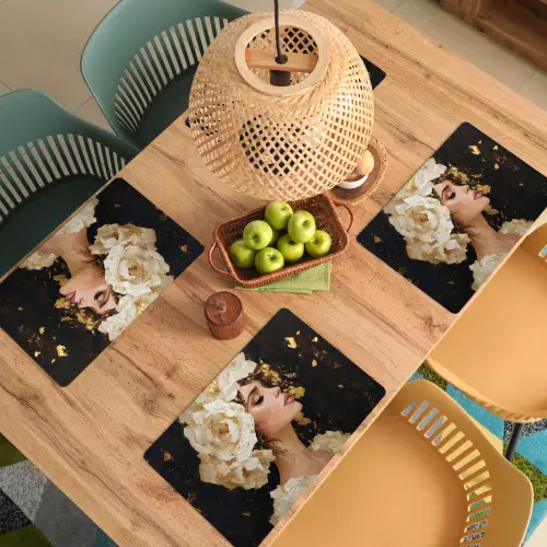 Abstract - Vrouw - Bloemen - Wit Placemat vinyl groot -zzsfeer5_Kitchenyeah-website