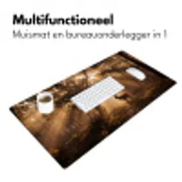 Hert - Bos - Mistig - Natuur - Goud Muismat XXL klein -sfeer4