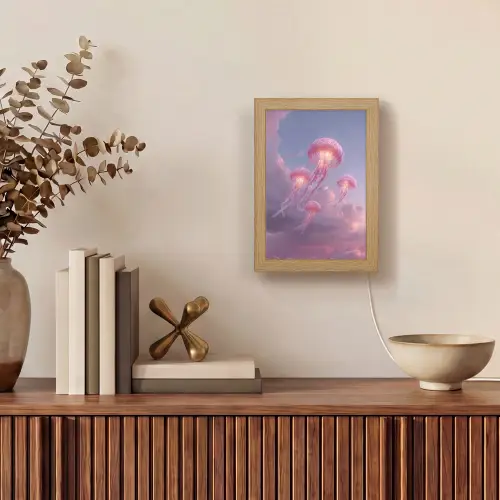 Kwallen - Roze - Wolken Light Box met kabel (Tafellamp) klein -sfeer2