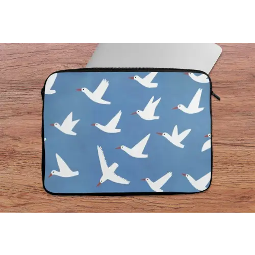 Vogels - Wit - Patroon laptophoes neopreen klein -tafel