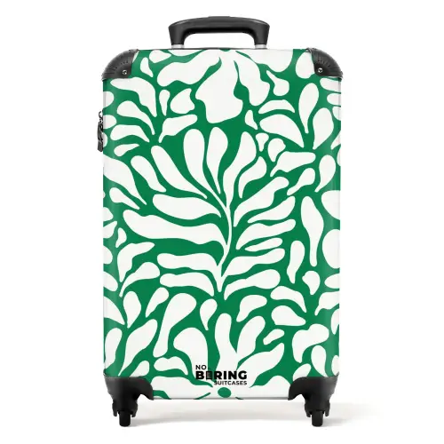 Abstract - Groen/Wit Bloemenpatroon NBS - Handbagage koffer - Kinderen Unisex middel -productfoto_recht