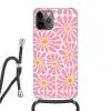 Bloemen - Patroon - Roze - Beige - Oranje Hoesje iPhone 12 Pro met koord klein -3d