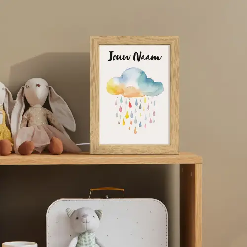 Wolk - Regen - Watercolor - Kleurrijk Light Box met kabel (Kinderlampje) klein -sfeer2_kind