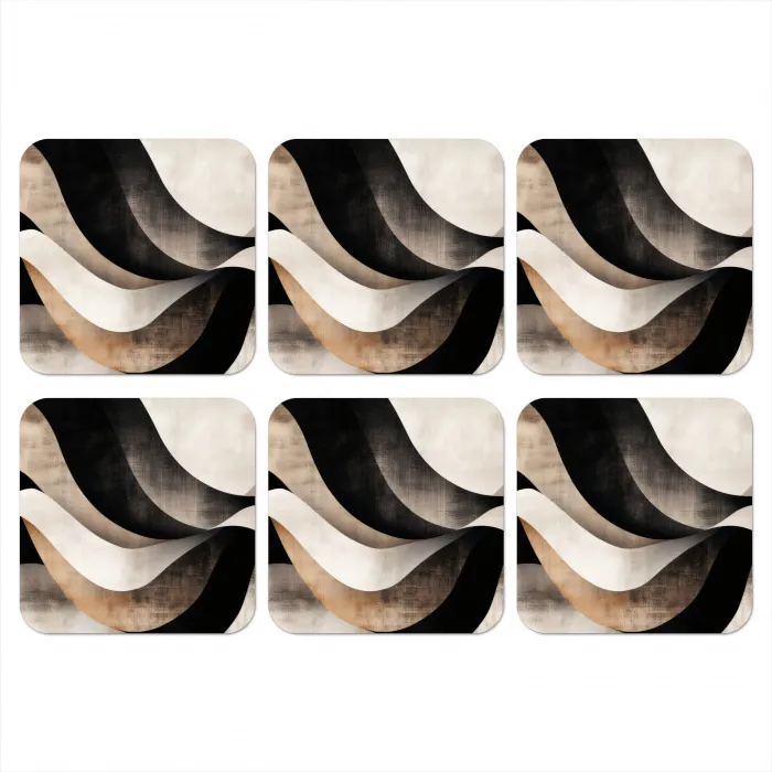 Abstract - Golven - Zwart - Verweerd onderzetter kurk middel -3d
