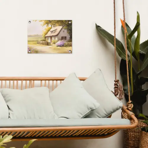 Huisje - Hout - Bloemen tuinposter los doek klein -sfeer7