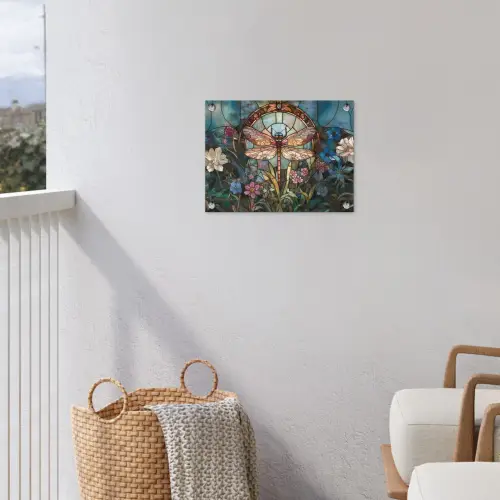 Libelle - Mozaïek - Bloemen - Kleurrijk tuinposter los doek klein -sfeer8