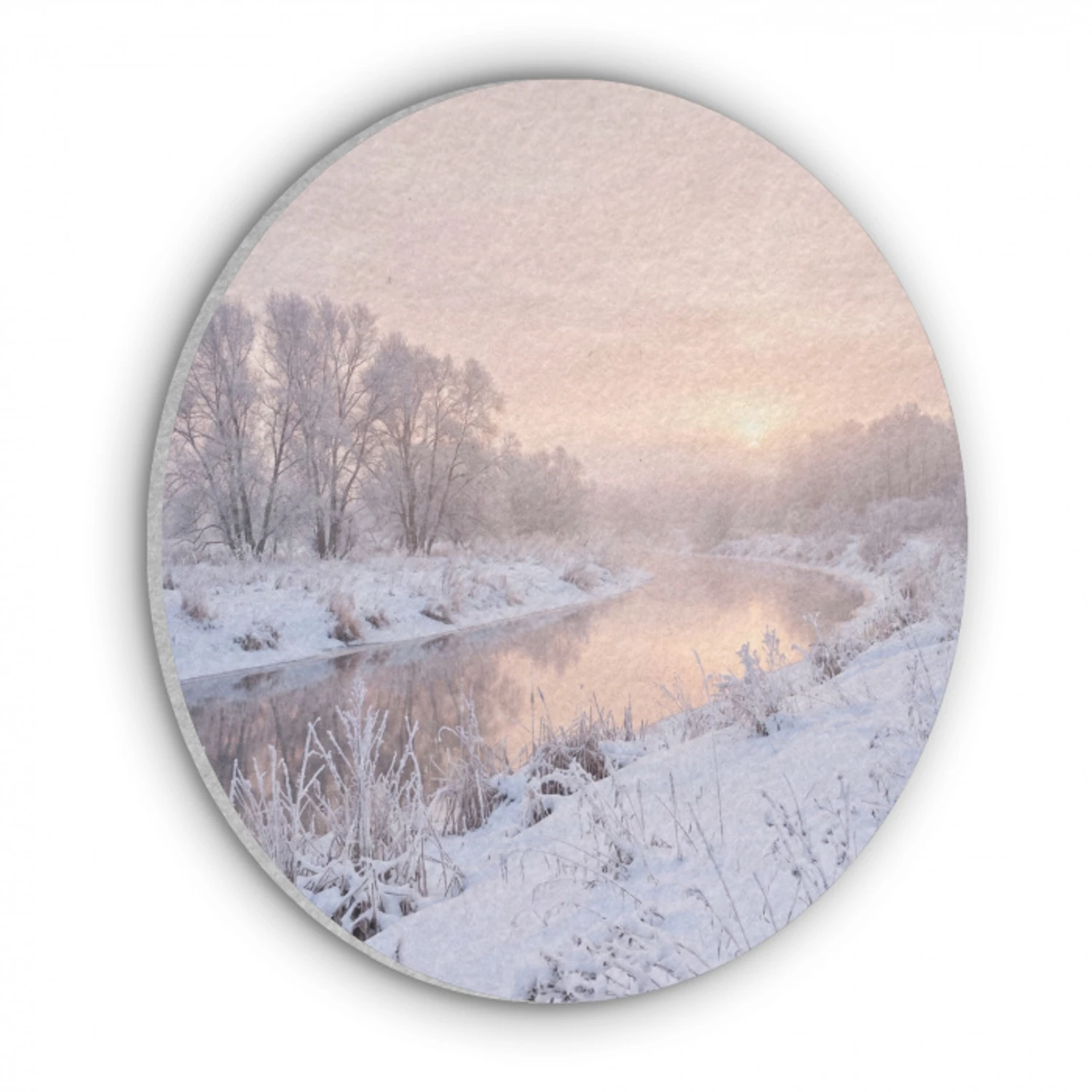 Rivier - Winter - Landschap - Sneeuw - Zonsopgang Akoestische PET Vilt - Rond klein -3d