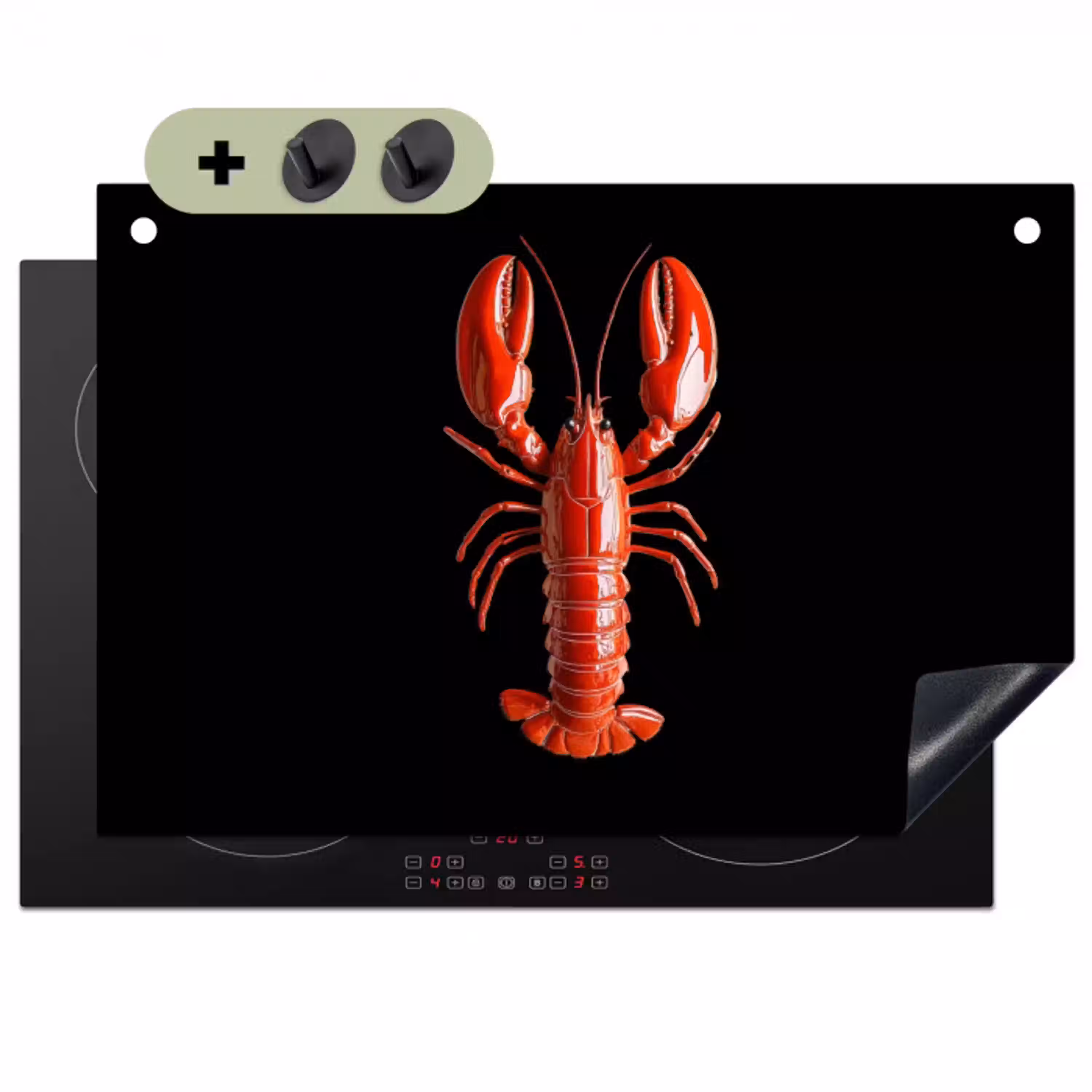 Kreeft - Glossier Rood - Zwart Inductie beschemer met haakjes klein -3d