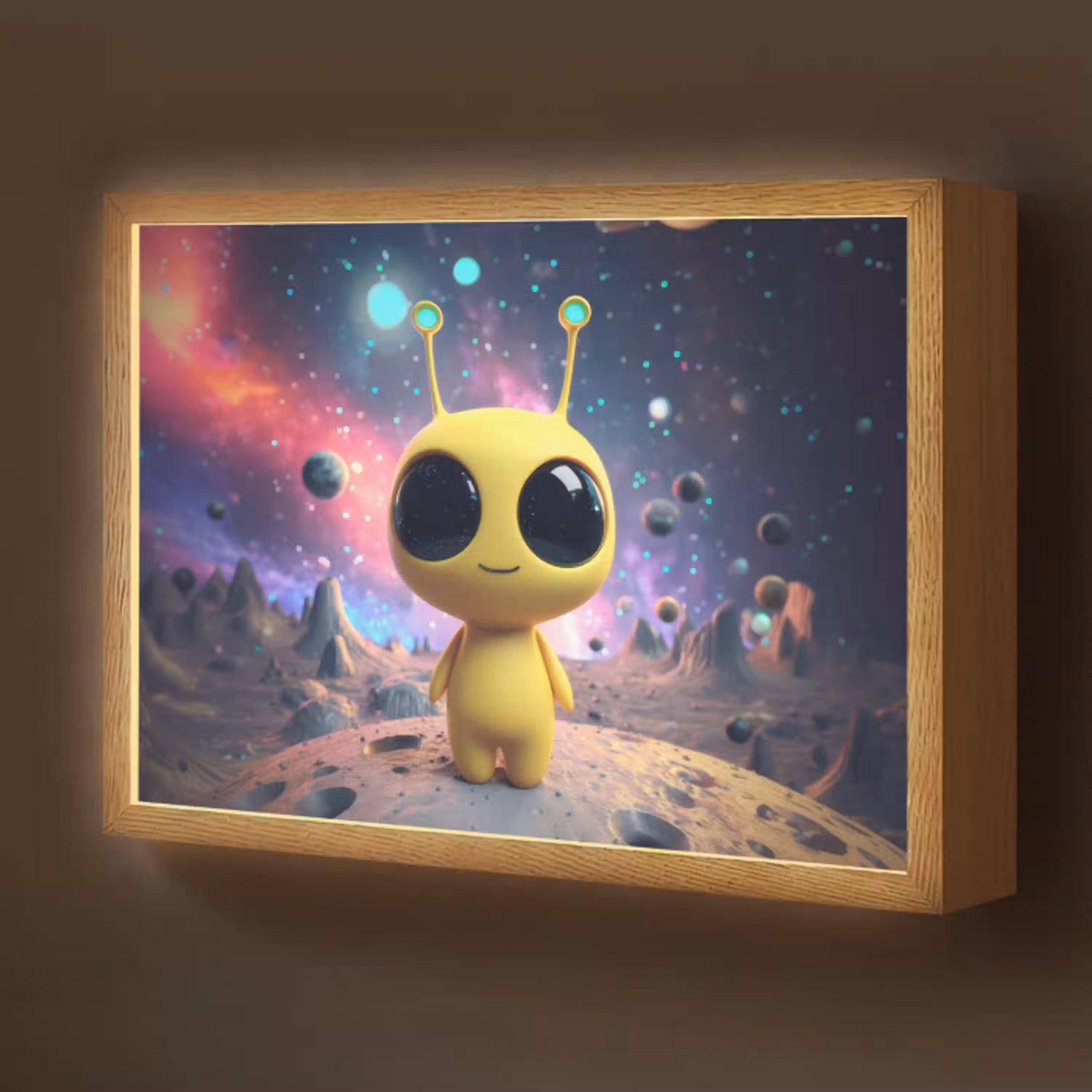 Alien - Ruimte - Geel - Planeten Light Box met batterij (Wandlamp kind) middel -z3d_website