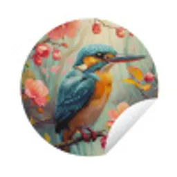 IJsvogel - Bloesem - Natuur - Vogels - Bloemen Wandcirkel tuinposter met ringen klein -3d