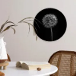 Paardenbloem - Zwart - Bloemen - Botanisch Wandcirkel kunststof plaat 5mm dik klein -sfeer4
