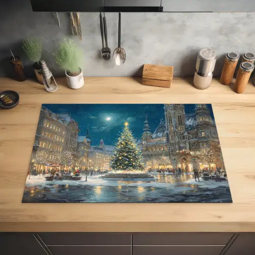 Kerstnacht - Stadsplein - Meerkleurig Inductie beschermer vinyl 3mm klein -sfeer5
