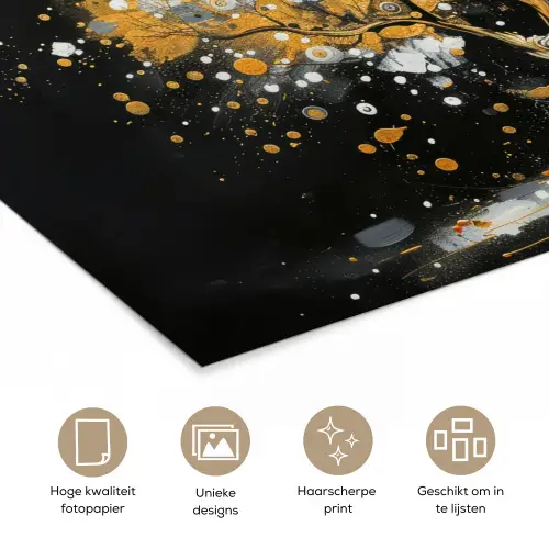 Boom - Zwart - Goud - Wit - Modern poster papier klein -closeup_NL