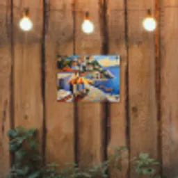Kustdorp - Huisjes - Mozaïek - Zee tuinposter los doek klein -sfeer1