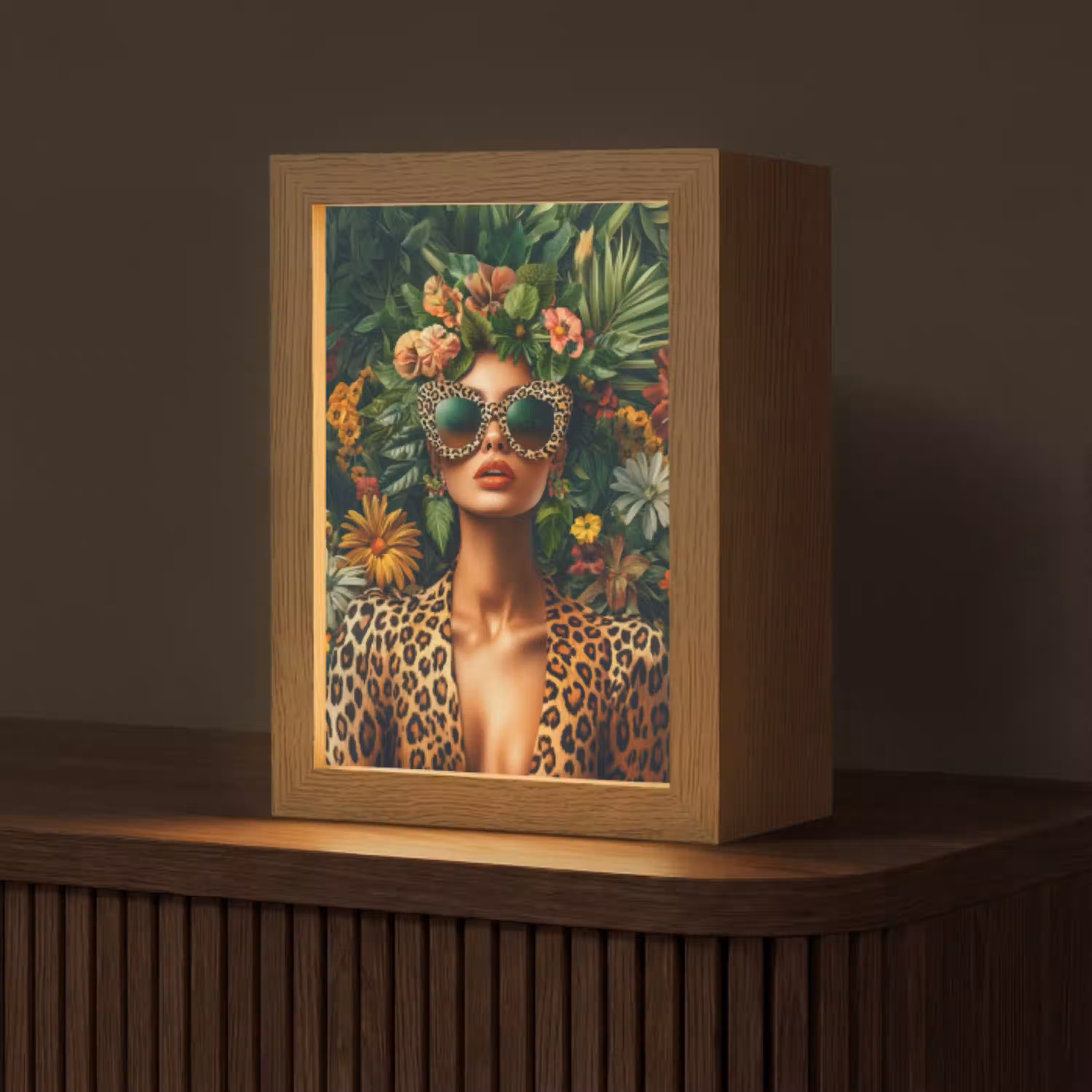 Vrouw - Panterprint - Jungle - Natuur - Luxe Light Box met kabel (Tafellamp) klein -z3d_website