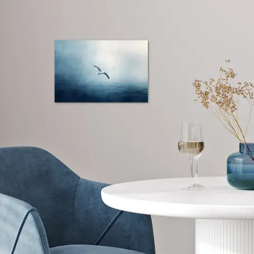 Meeuw - Wit - Zee - Mistig poster papier klein -sfeer3