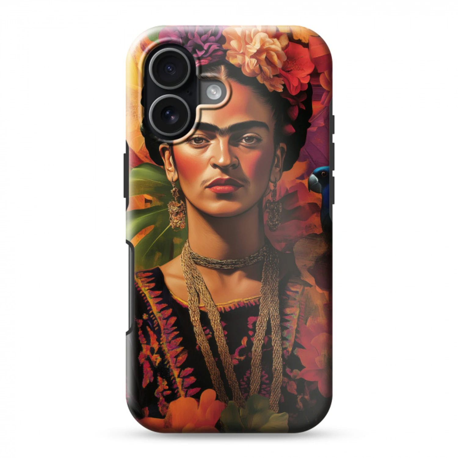 Vrouw - Bloemen - Papegaai - Schilderachtig Toughcase MagSafe Apple iPhone 17 klein -3d