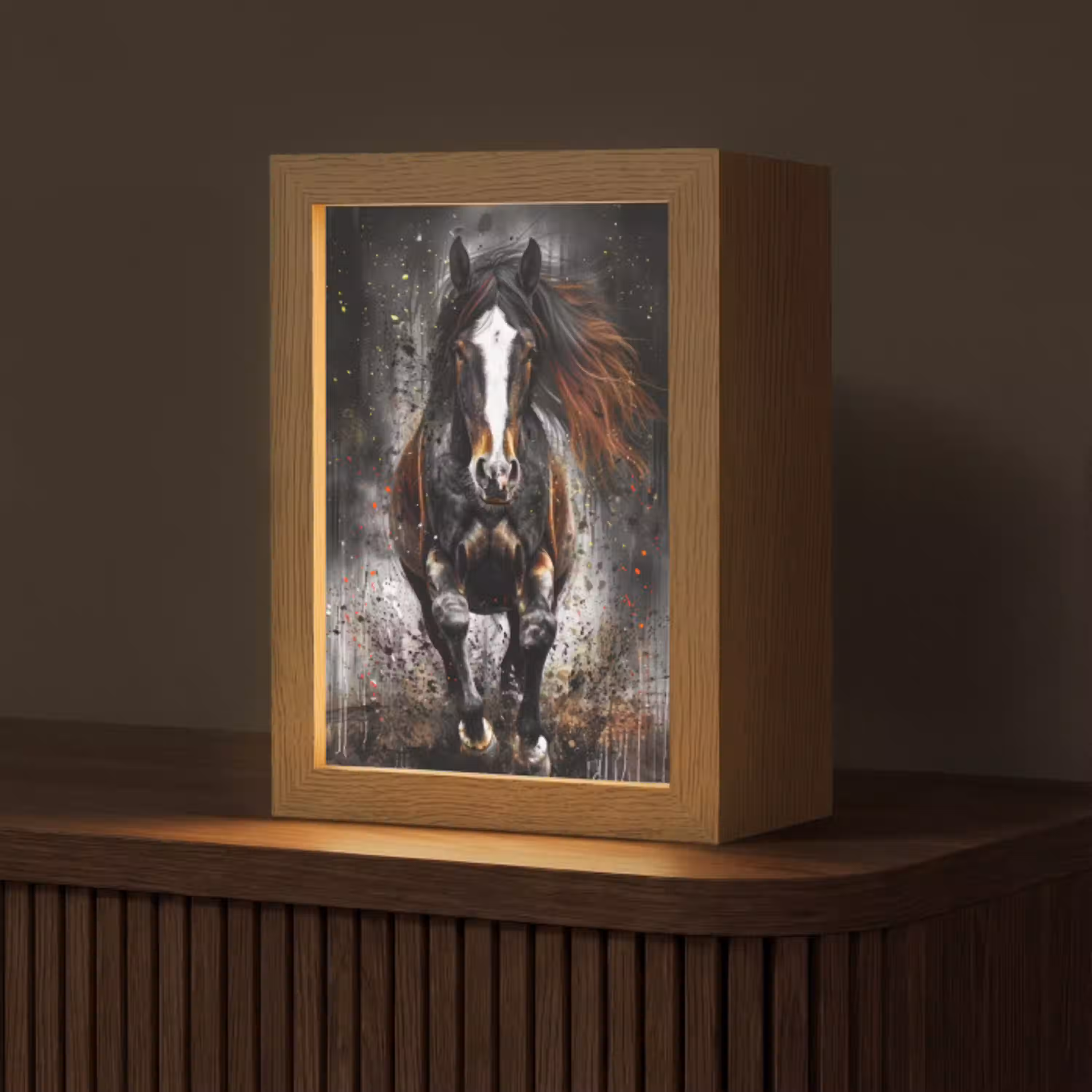 Paard - Dieren - Zwart - Luxe - Modern Light Box met kabel (Tafellamp) klein -z3d_website