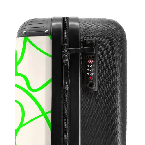 Groene krullijnen op beige NBS - Handbagage koffer - Kinderen Unisex middel -slot
