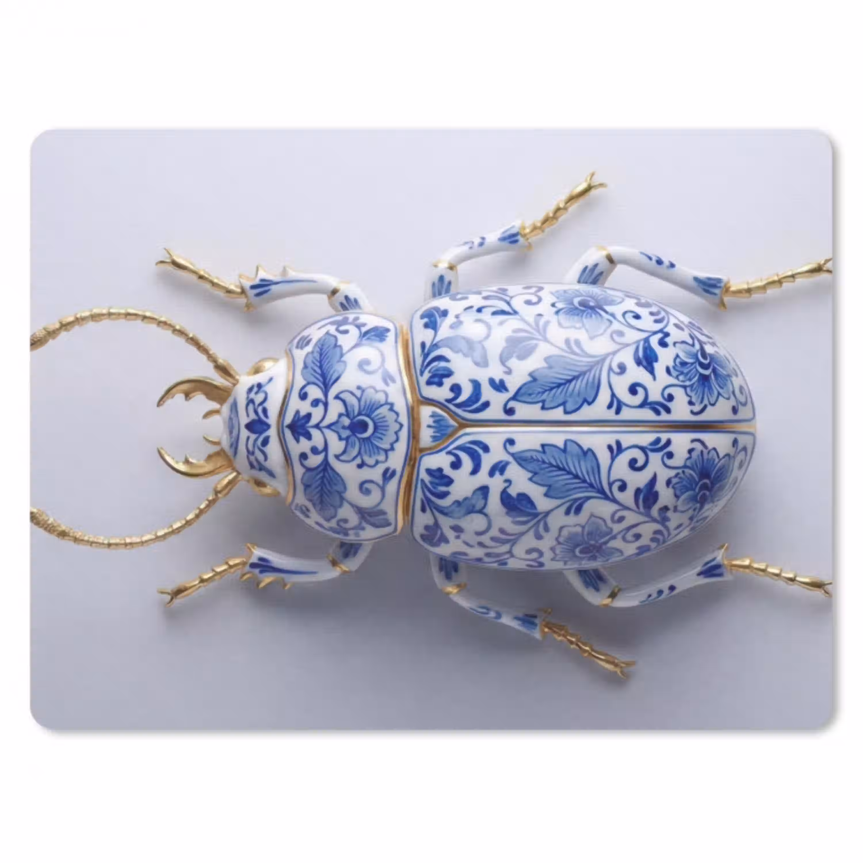 Kever - Delfts  - Blauw - Goud muismat rubber klein -3d