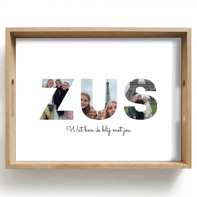 Gepersonaliseerd dienblad - Zus - Lettercollage