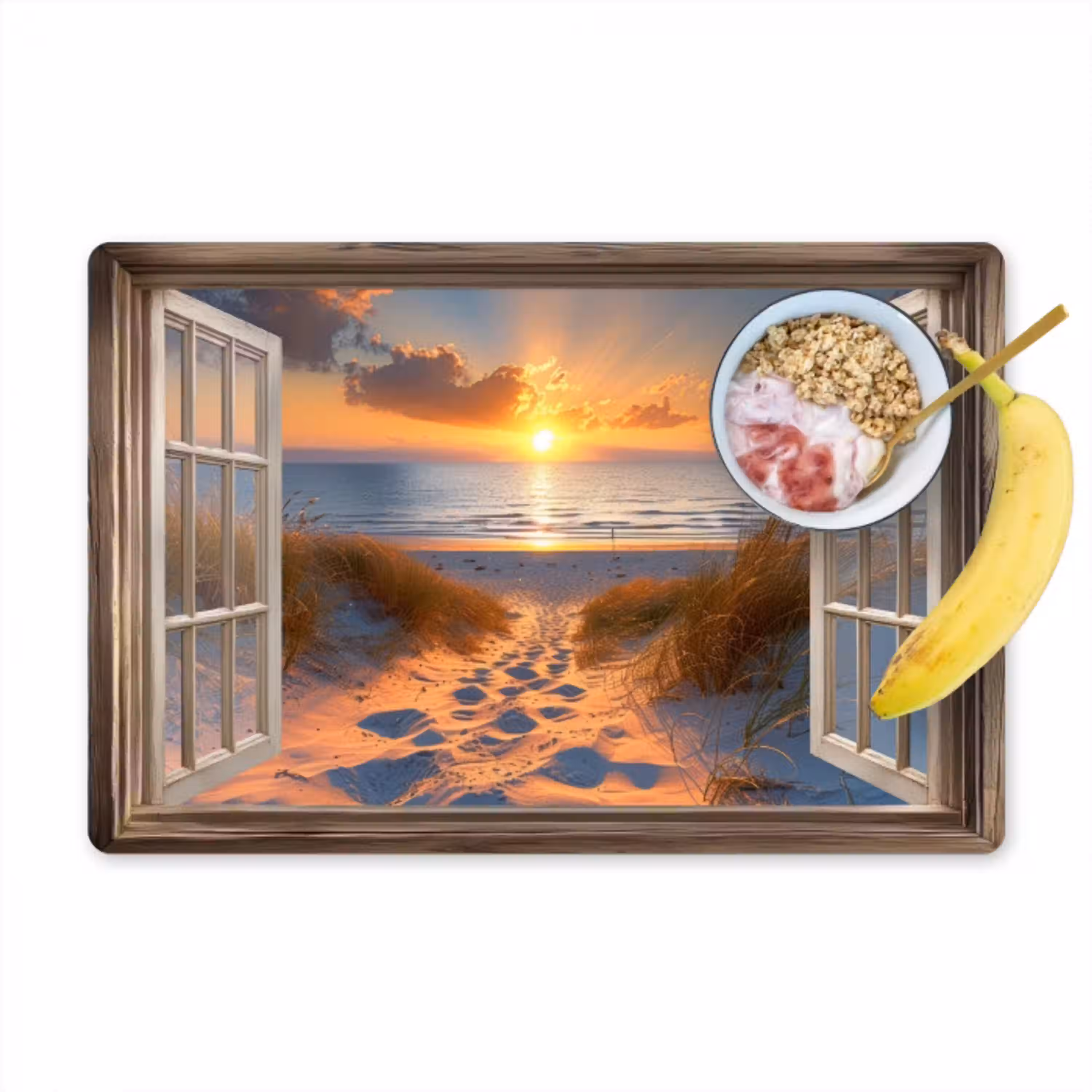 Doorkijk - Strand - Duinen - Zonsondergang Placemat vinyl groot -zzzproduct_Kitchenyeah-website