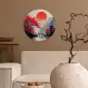 Rode zon - Rivier - brug - Bomen Wandcirkel kunststof plaat 5mm dik klein -sfeer1